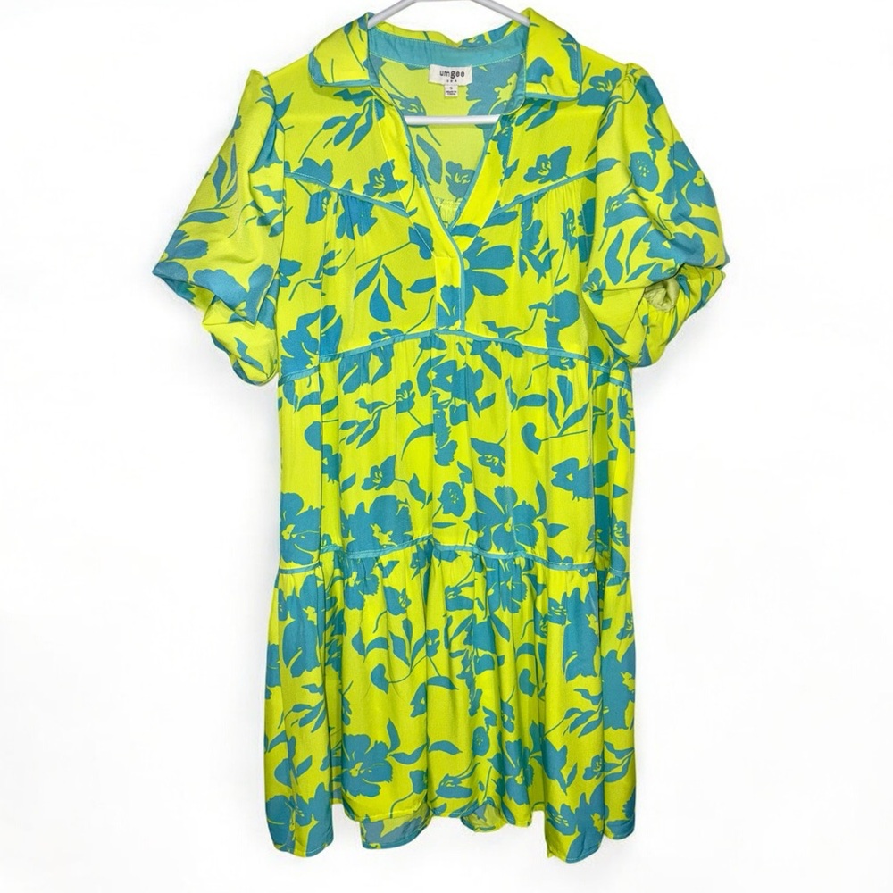 Umgee Lime Green and Teal Floral Midi Dress